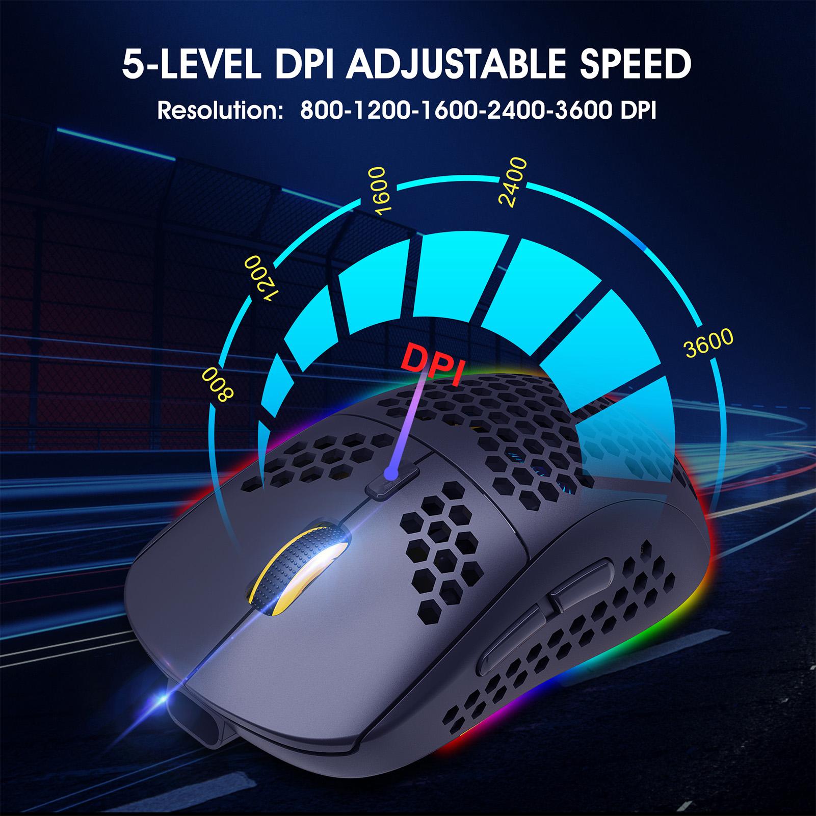 HXSJ T90 Three Mode Wireless Mouse BT 3.0 + 5.0 + 2.4G Wireless Charging Mouse RGB Lighting with Adjustable DPI Black