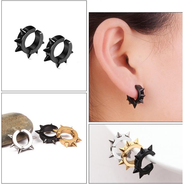 Khuyên Tai Titan Kẹp/Sỏ Lỗ Unisex Gai Nhọn, Khuyên Tai Nam Cool Ngầu, Bông Tai Nữ Cá Tính Ngầu Rẻ Kiểu Gai Nhọn Cực Chất