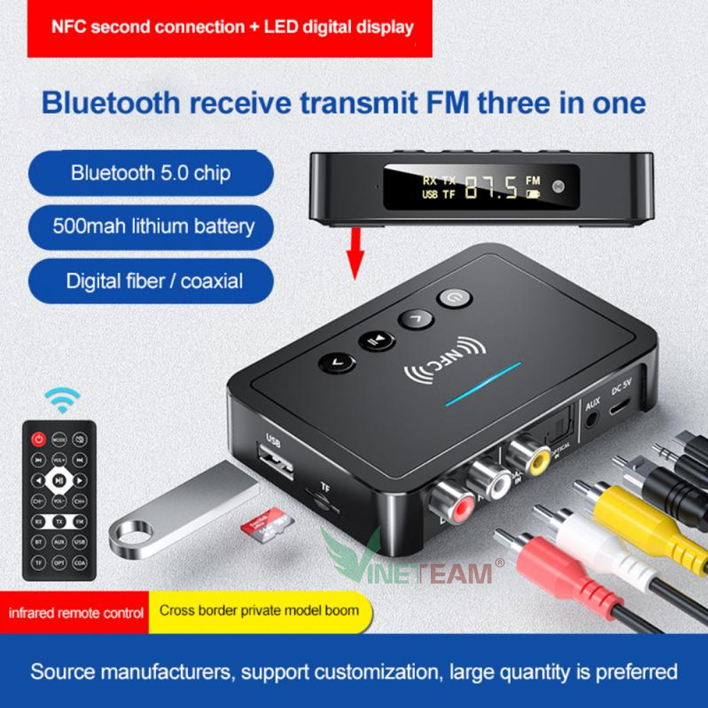 Thiết Bị Nhận Bluetooth NFC Cho Loa Và Amply M6 - Bộ Chuyển Đổi Âm Thanh Không Dây Bluetooth 3 Trong 1 Có Điều Khiển Từ Xa Cho USB  Phát Và Truyền Thẻ TF Hiển Thị Màn Hình Led - Hàng Chính Hãng