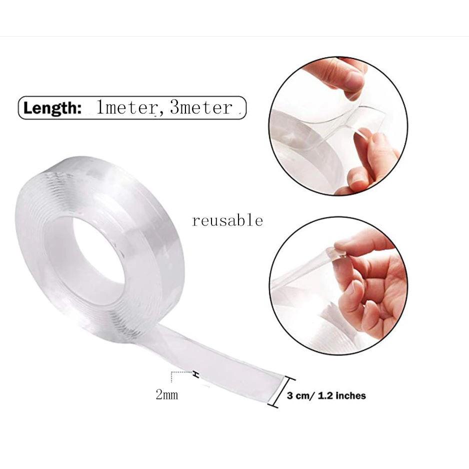 Băng keo 2 mặt, băng dính 2 mặt siêu dính hai mặt silicon trong suốt dán tường đa năng dài 3m