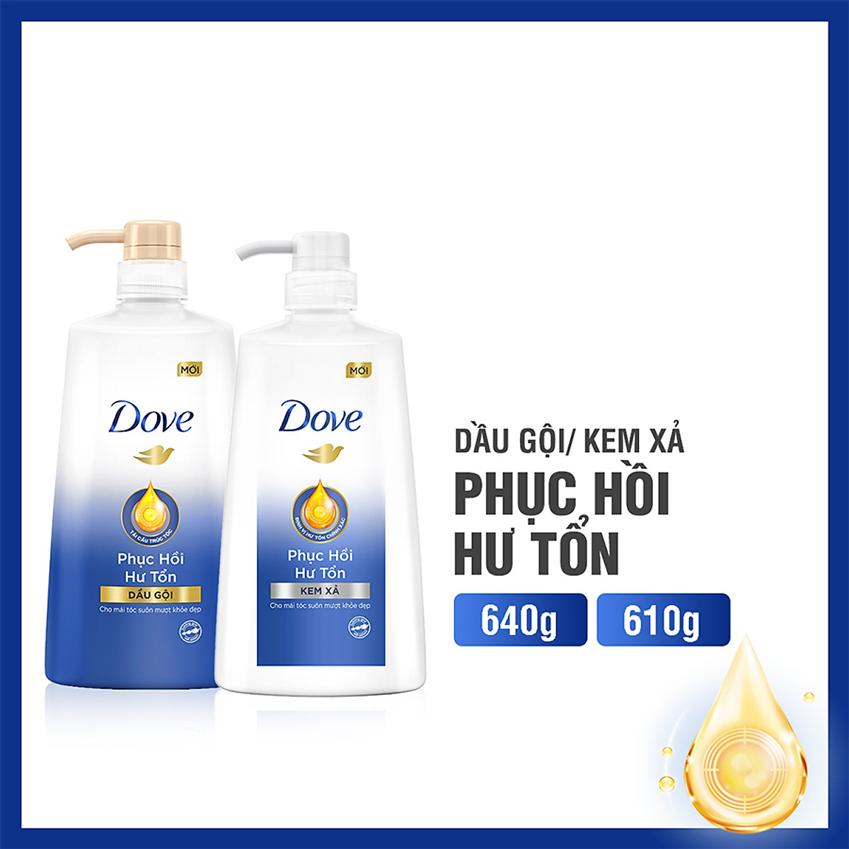 Combo Dove Phục Hồi Hư Tổn Dầu Gội 640g + Kem Xả 610g