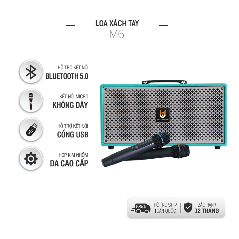 [ TẶNG KÈM 2 MICRO HỢP KIM ] Loa Kéo Bluetooth Xách Tay Bọc Da Nhỏ Gọn B&amp;D M6, Kiểu Dáng Hiện Đại, Trẻ Trung, Âm Thanh Sống Động - Hàng Chính Hãng