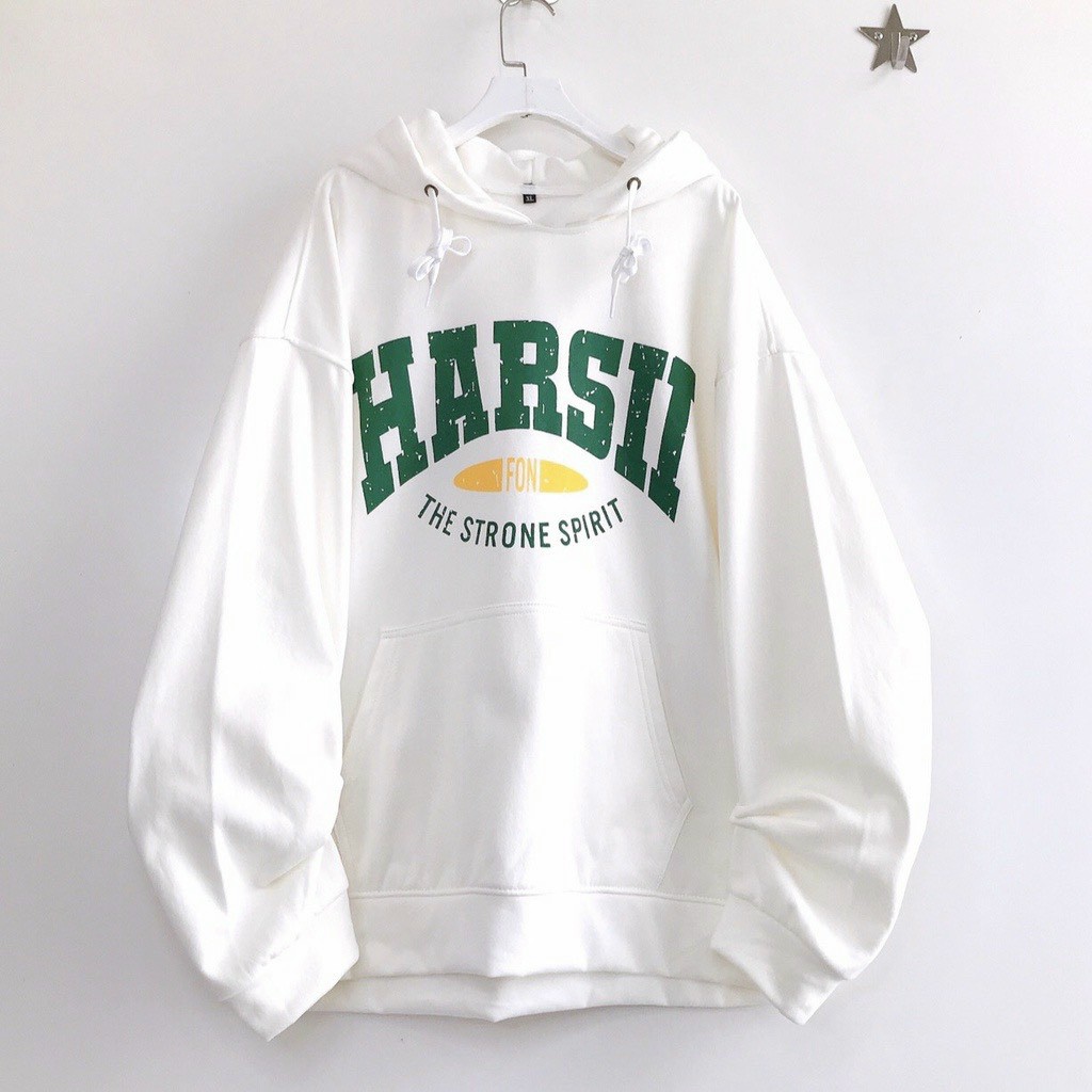 Áo Hoodie HARSH Ulzzang Unisex nam nữ Chất Nỉ Bông Form Basic Style Ulzzang, Áo hoodie HARSII màu trắng ảnh thật unisex ( nam nữ mặc đều được), Áo hoodie nỉ bông HARSH unisex nam nữ