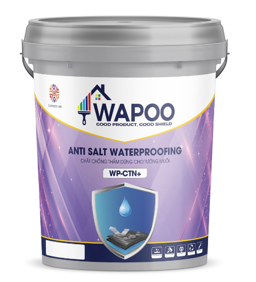 Sơn Chống Thấm Tường Nhà Wapoo WP-CTN+, Dung Tich 5L - Chống Thấm Ngược, Trần Nhà, Tường Muối, Khô Nhanh