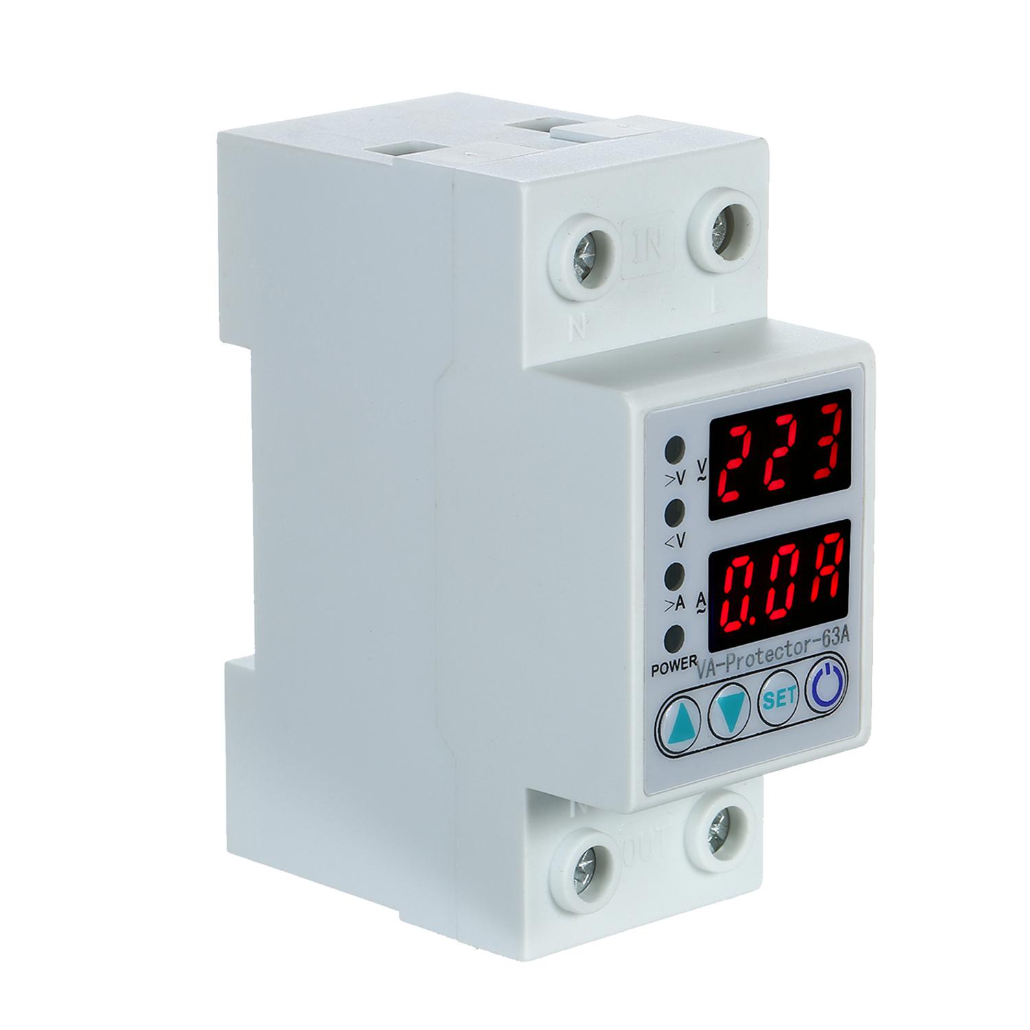 63A 220V Din Rail Adjustable Over Voltage and Under Voltage Protective Device Protector Relay Over Current Protection