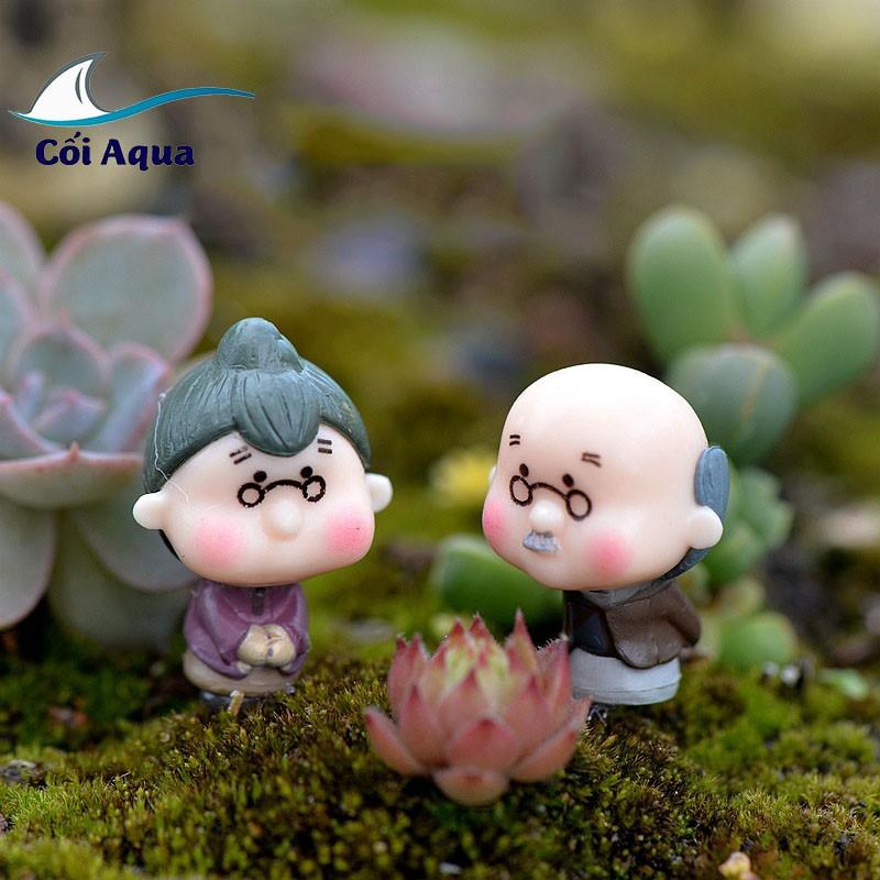 Tiểu cảnh Terrarium ️ Cặp đôi ông bà đứng mini tiểu cảnh trang trí sen đá, sân vườn, bể cá, bể terrarium