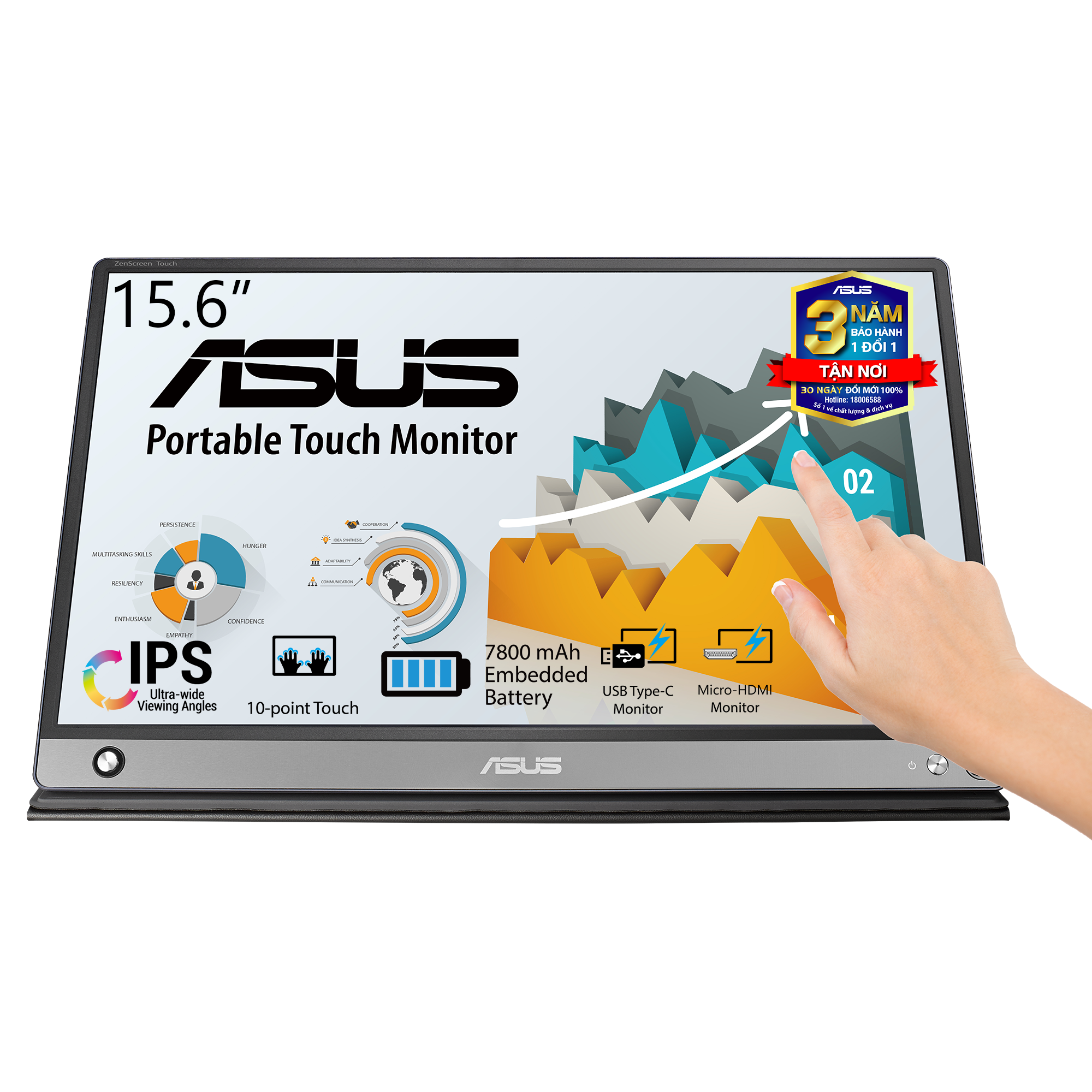 Màn Hình Di Động Cảm Ứng USB ASUS ZenScreen Touch MB16AMT 16 inch Full HD (1920 x 1080) 5ms 60Hz IPS USB Type-C Micro-HDMI Stereo Speakers 1W x 2 - Hàng Chính Hãng