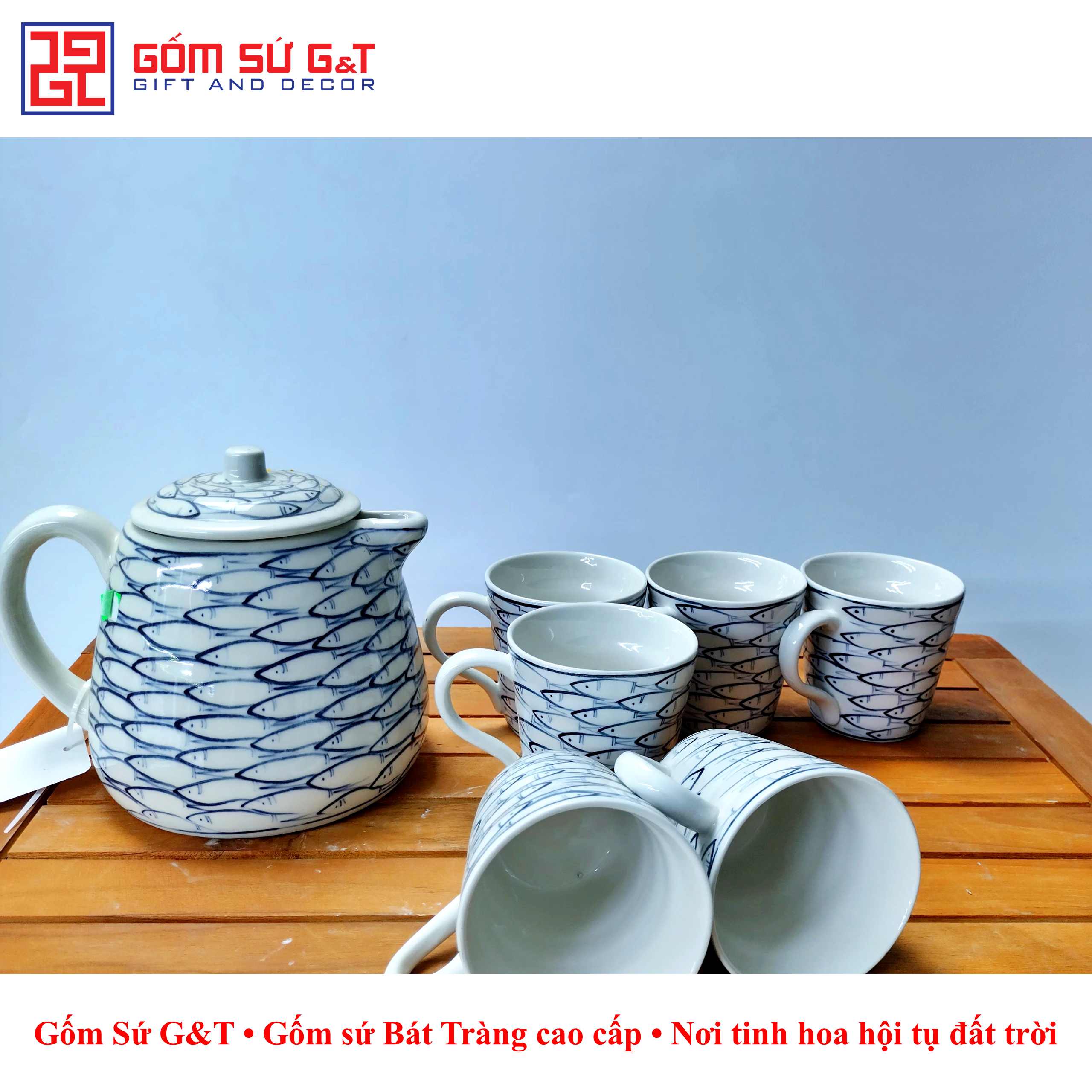 Bộ tích trà vẽ cá đàn Gốm Sứ G&amp;T