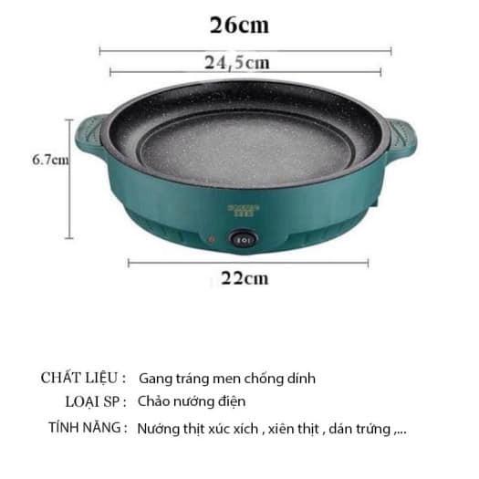 CHẢO ĐIỆN XANH VÂN ĐÁ 26CM, CHIÊN, XÀO, NƯỚNG ĐA NĂNG