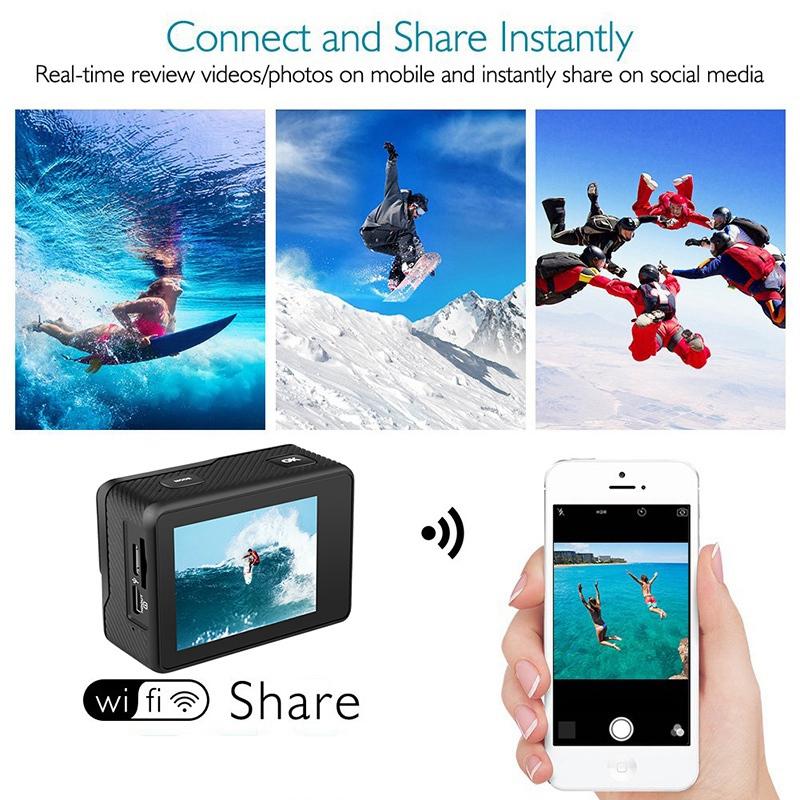 Camera hành động 4K HD WIFI 60FPS Góc rộng 170 độ EIS Camera chống rung chống nước dưới nước Mũ bảo hiểm Go Sports Pro Vlog Camera