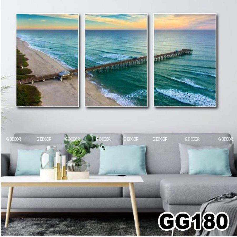 Tranh treo tường canvas 3 bức phong cách hiện đại Bắc Âu 94, tranh lá cây trang trí phòng cho bé, phòng khách, phòng ngủ