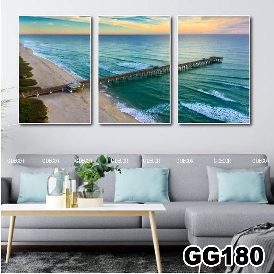 Tranh treo tường canvas 3 bức phong cách hiện đại Bắc Âu 175, tranh cảnh biển trang trí phòng khách, phòng ngủ,ópa