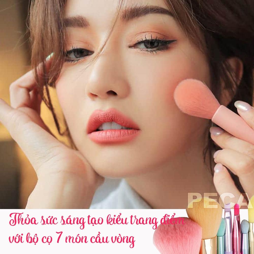 Bộ cọ trang điểm 7 món cầu vồng cao cấp có túi tiện dụng hàng tặng