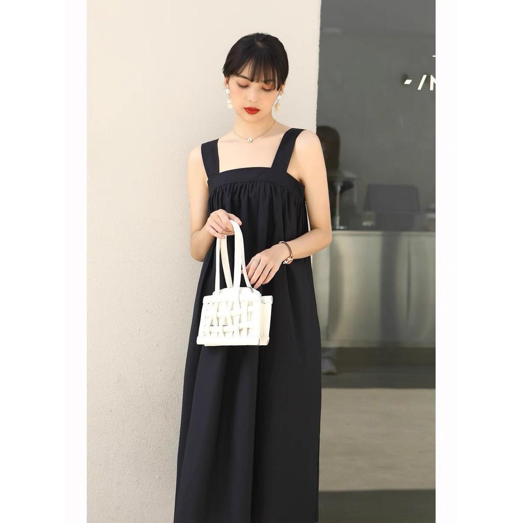 ĐẦM LỤA 2 LỚP MAXI ĐEN 2 DÂY