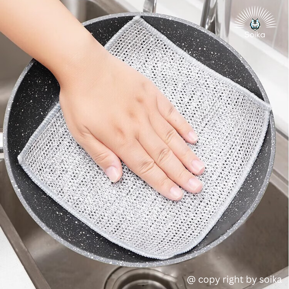 Khăn Lưới Bạc Rửa Chén, Khăn Lau Bếp Kim Loại Giẻ Rửa Bát Chén Dĩa Chất Liệu Sợi Bạc Soika SK-A02
