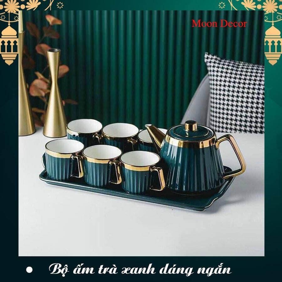 BỘ ẤM CHÉN KÈM KHAY  SỨ PHA TRÀ DÁNG THẤP VÂN SỌC - ANTH678