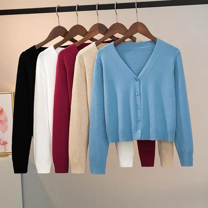 Áo cardigan khoác len nữ dệt kim kiểu cổ tim tay dài xinh xắn phong Ccách Ulzzang Hàn Quốc trẻ trung