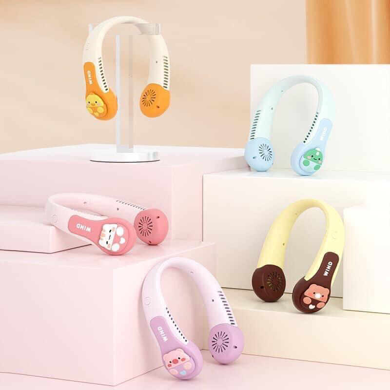 Quạt Đeo Cổ Hình Thú Wind 3D, Quạt Quàng Cổ Không Cánh Mini Cute Sạc Tích Điện USB 3 Cấp Độ Gió Siêu Mát (Giao ngẫu nhiên) - Hàng chính hãng