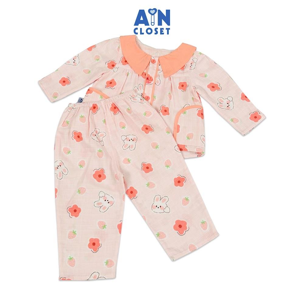 Bộ quần áo Dài bé gái họa tiết Hoa Dâu Cam xô sợi tre - AICDBG9RKPH2 - AIN Closet