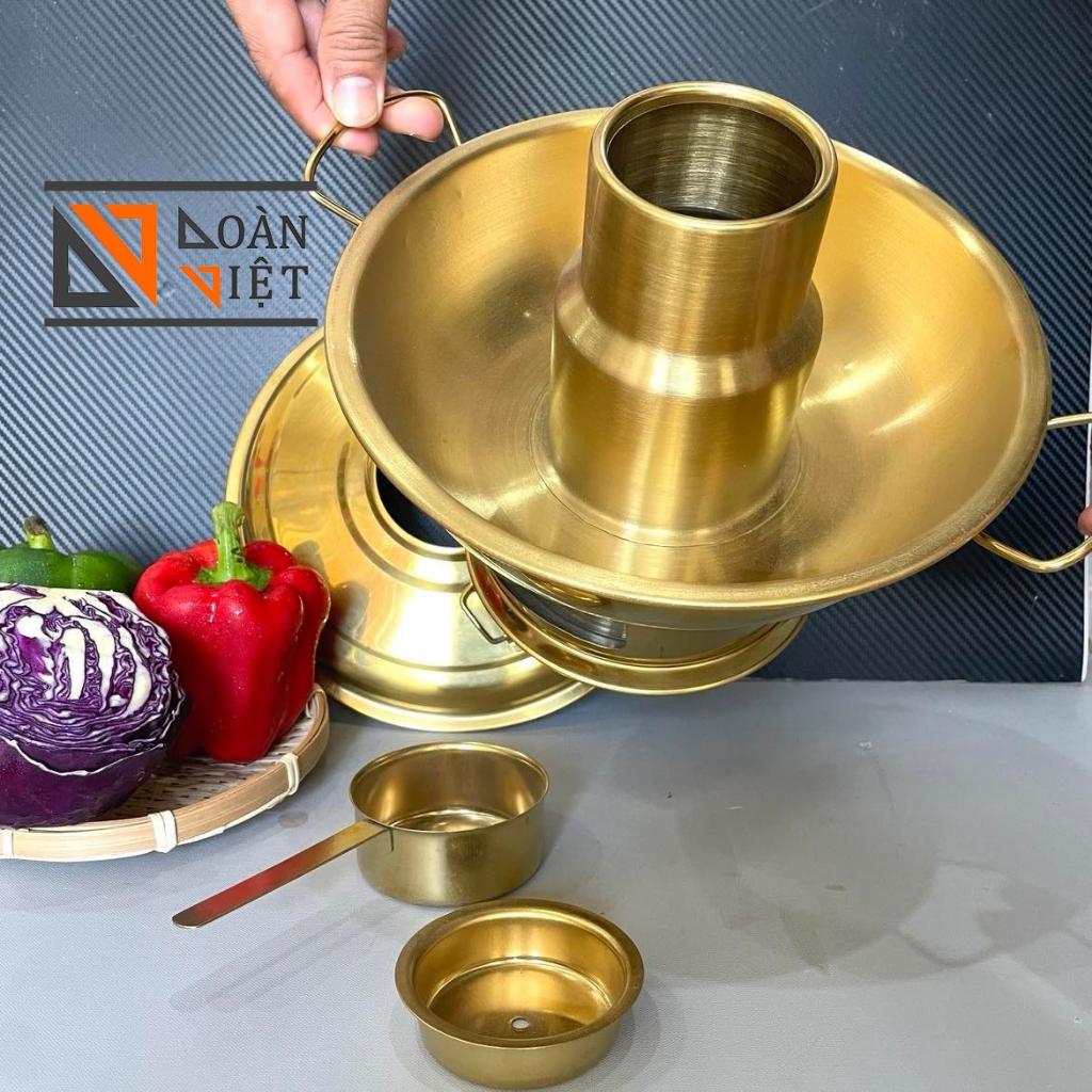 Nồi Lẩu cù lao CỔ ĐIỂN sử dụng THAN hoặc CỒN INOX 304 màu Vàng sang trọng . Size 24cm/ 22cm INOX . Dụng cụ nấu bếp