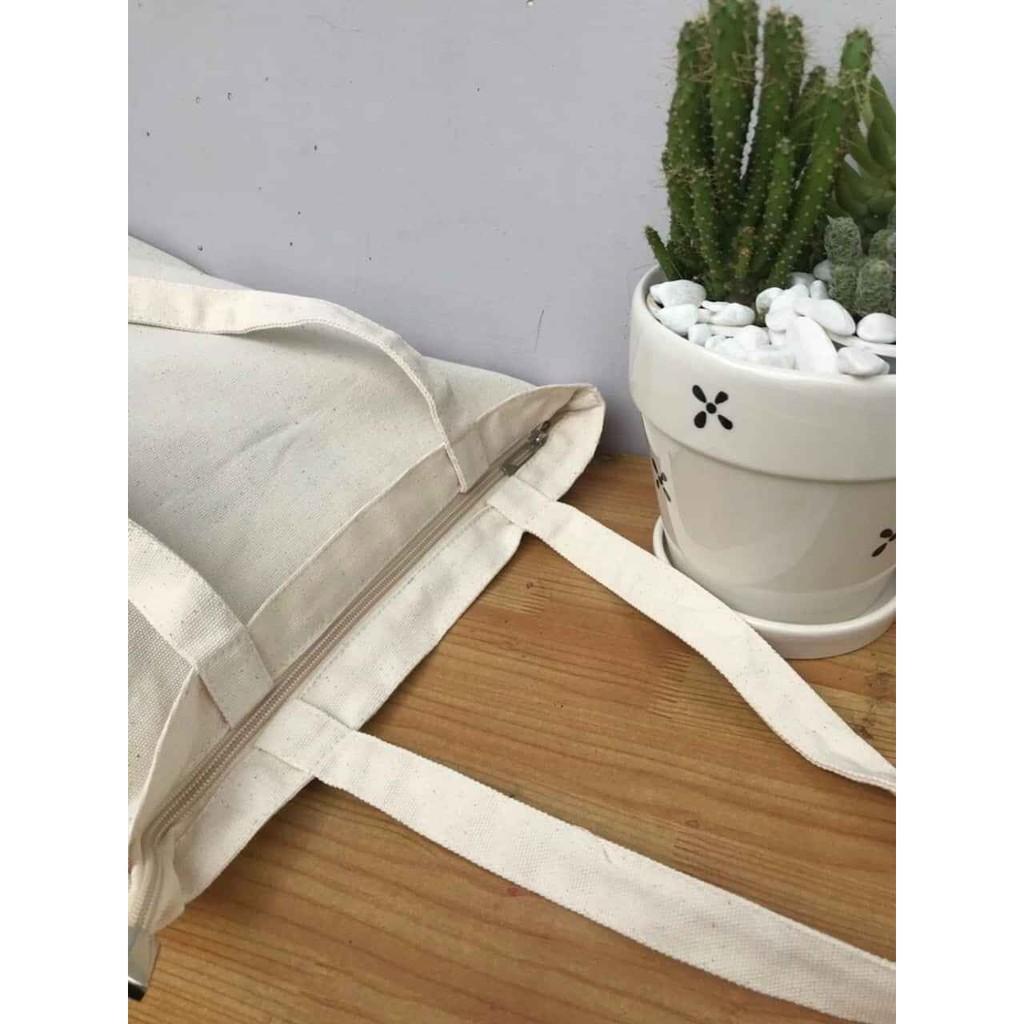 Túi vải tote nữ Canvas trơn trắng,đen,xanh đen, vàng, hồng ,kem mộc có khóa