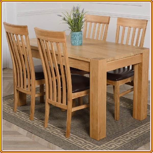 Bộ bàn ăn Rustic Oak bàn 1m4, kèm 4 ghế juno sofa