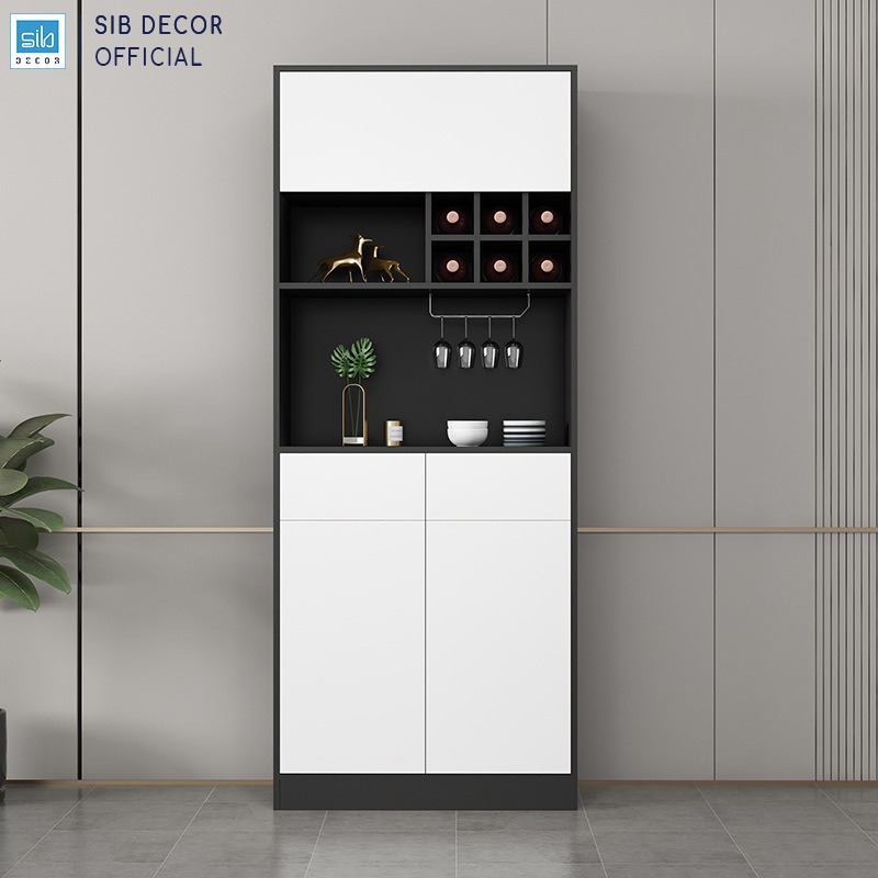 Tủ Vang Gỗ Có Giá Treo Ly Kích Thước 80x35x200cm Thương Hiệu SIB Decor KG53