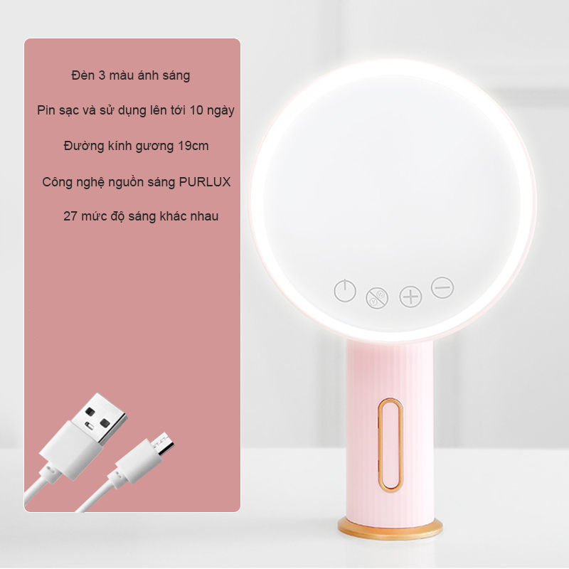 Gương đèn led cảm ứng xoay 360 độ thông minh - Gương trang điểm để bàn 19cm nhiều màu decor phòng ngủ đẹp và quà tặng bạn gái