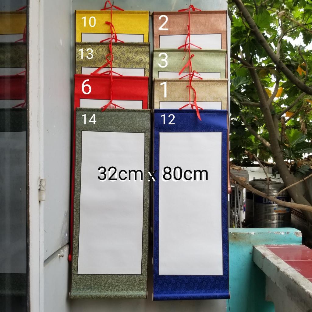 Set 4  tấm biểu bồi lụa  viết thư pháp Kích thước 32cm x 80cm. Nghiêng giấy bút mực biểu lụa thư pháp.