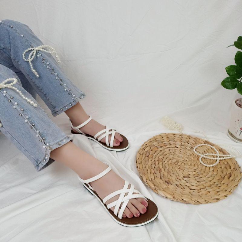 Giày sandal nữ đi học, đi chơi 4 dây chéo cách điệu xinh xắn Hình Thật- tb4cheo