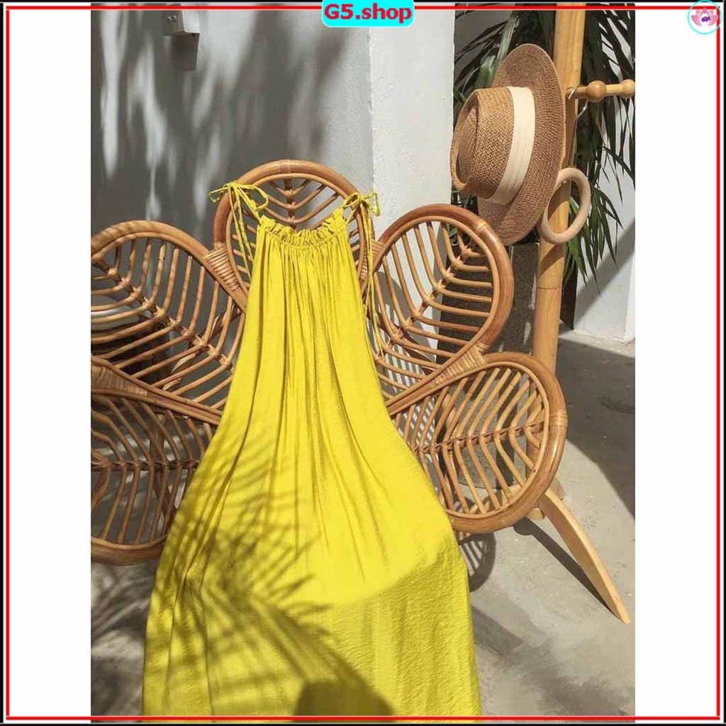Hình ảnh Váy Maxi Dáng Suông Sát Nách Chất Đũi nhiều màu ullazang Đầm 2 dây cột nơ dáng dài dự tiệt đi biển du lịch đồ nữ G5