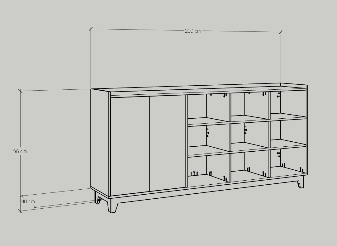 [Happy Home Furniture] KINA , Tủ lưu trữ 2 cửa mở- 9 ngăn , 200cm x 40cm x 96cm ( DxRxC), TCM_041