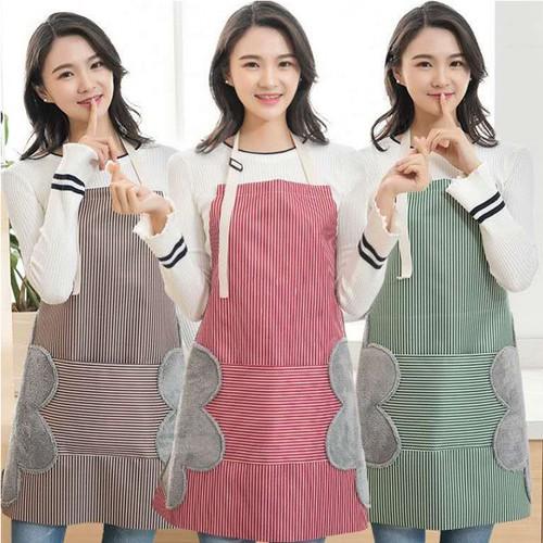 Tạp dề chống thấm nước, chống thấm dầu thiết kế 2 khăn lau tay phong cách Hàn Quốc