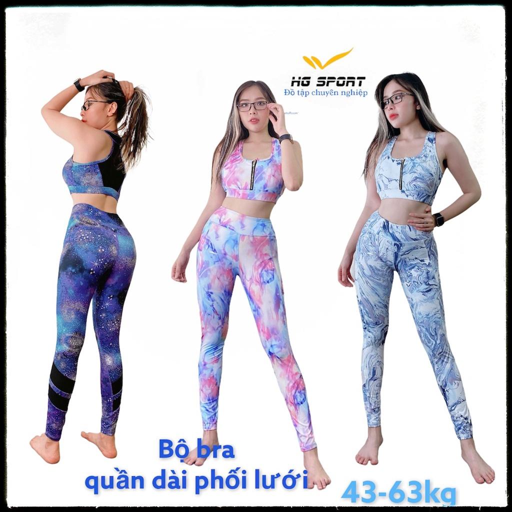 Bộ tập Gym, Yoga, Zumba, Aerobic nữ,quần dài áo bra set kéo khoá phối lưới cao cấp Hg Sport SDBR05