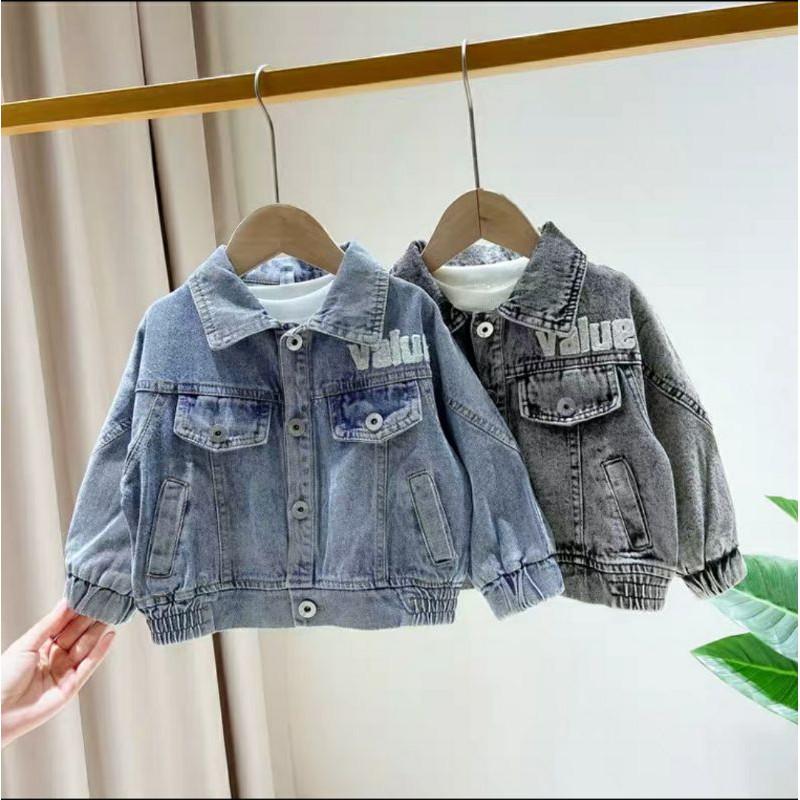 Áo khoác jean denim chất mềm túi hộp bo gấu phong cách Hàn Quốc cực đẹp cho bé trai bé gái