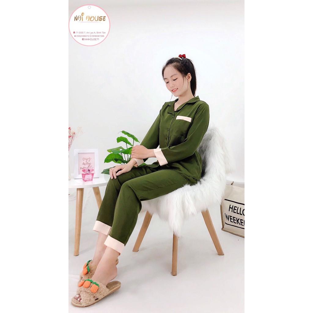 BỘ MẶC NHÀ PIZAMA LỤA SATIN QUÂN DÀI TAY DÀI PHỐI NẸP NHIHOUSE71