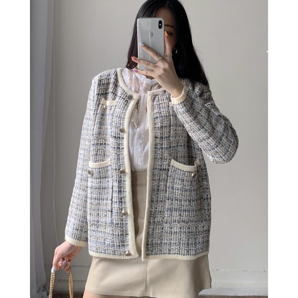 Áo khoác dạ TWEED xám trắng tiểu thư ulzzang - Made by Fiin