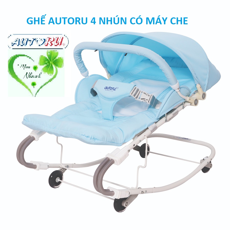 Ghế 4 nhún Autoru, ghế run, xe nằm ăn bột, xe ngủ trưa cho bé chĩnh hãng Size 88 x 50 x 58 cm có kèm mùng chụp