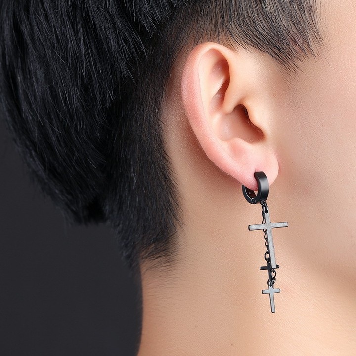 Bông Tai Nam Tòn Ten Thánh Giá Chất Liệu Thép Titan Ko Rỉ TT 1534 - 1 Cặp
