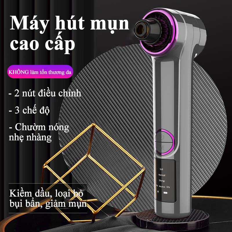 Máy Hút Mụn Đầu Đen Cầm Tay Ba Cấp Độ Hút Sạch Sâu Nang Lông Mụn Bã Nhờn Hiệu Quả Dụng Cụ Làm Sạch Lỗ Chân Lông 5 Đầu Hút Công Nghệ Nén Nóng Giúp Hút Mụn Cám Mụn Đầu Đen