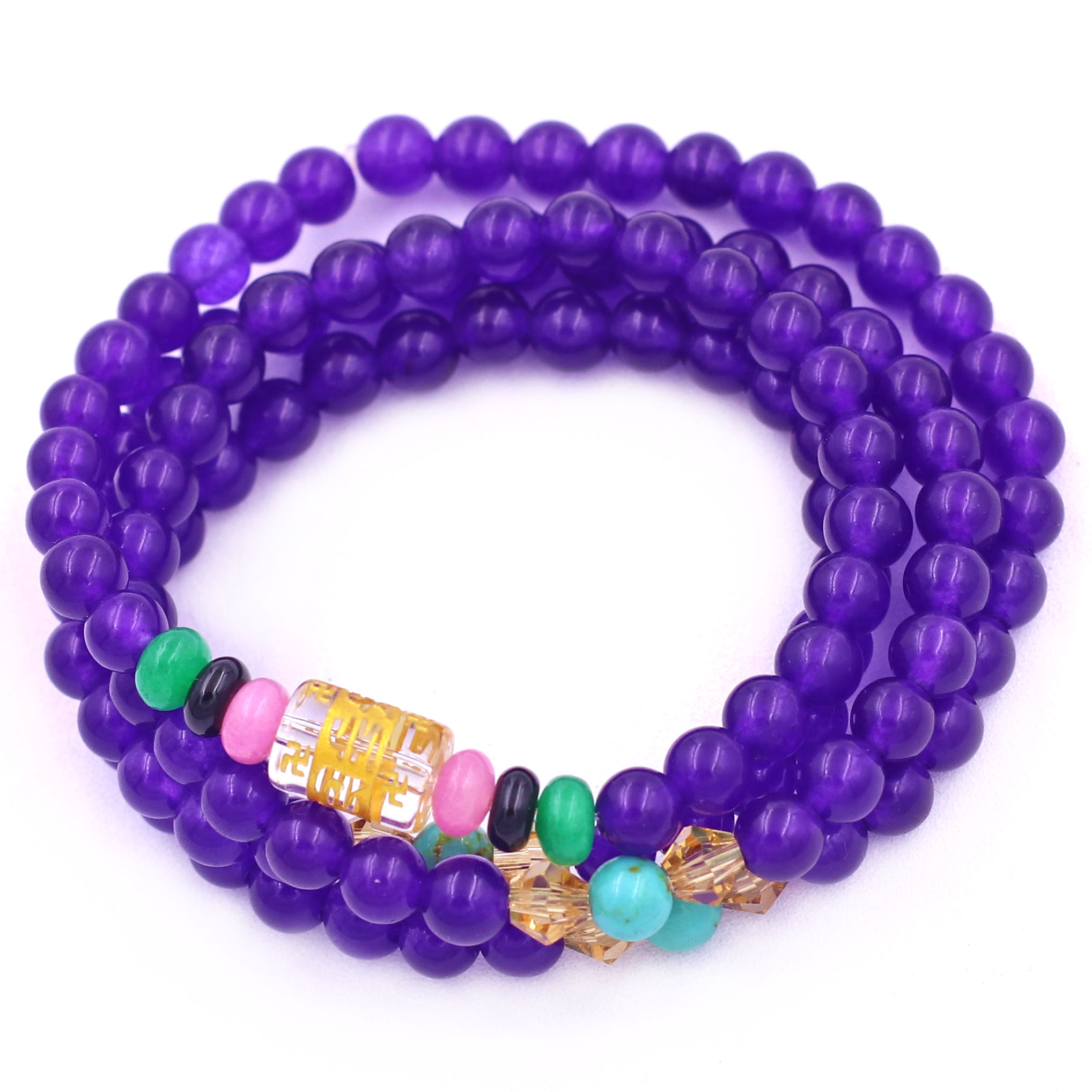 Bộ Vòng Chuỗi, Tràng Hạt 108 Hạt 6 Ly Đá Thạch Anh Tím Charm Lục Tự Chân Ngôn - Tràng Chuỗi Niệm Phật - An Yên - Thịnh Vượng - May Mắn - Tài Lộc