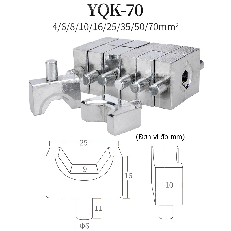 Khuôn ép cos cho kìm thủy lực Y Q K-70 Y Q K-240 Y Q K-300 khuôn lục giác đầu ép cos bộ khuôn bấm cos