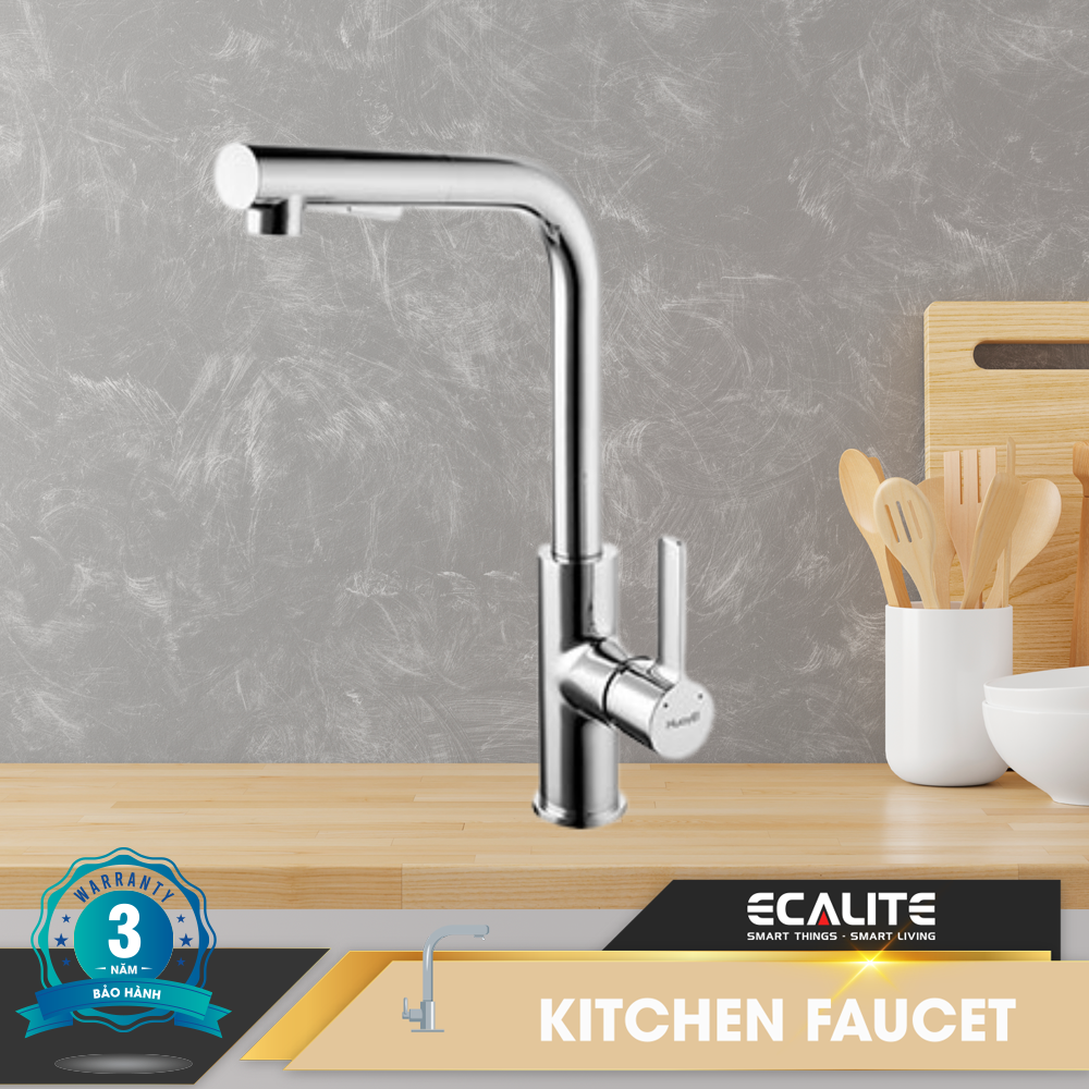 Vòi rửa chén nóng lạnh Ecalite EF-H018C - Đồng thau mạ chrome - Có dây rút - Hàng chính hãng