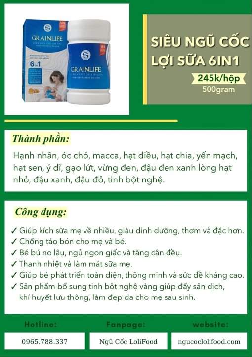 Siêu Ngũ Cốc Lợi Sữa 6IN1 Grainlife - 100% Hữu Cơ - Dành Cho Người Ít Sữa, Mới Sinh, Cần Bổ Sung Dinh Dưỡng - Hỗ Trợ Nuôi Con Bằng Sữa Mẹ - Chứng Nhận ATVSTP