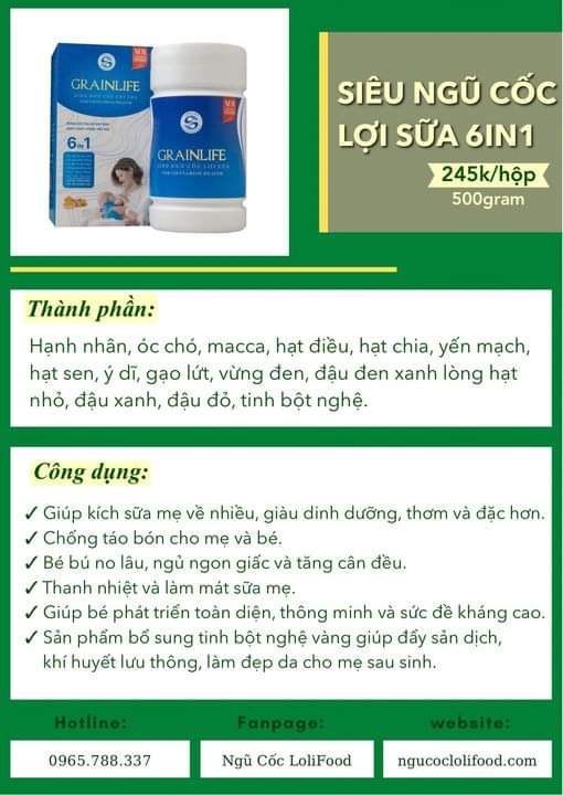 Siêu Ngũ Cốc Lợi Sữa 6IN1 Grainlife (500gr) - 100% Hữu Cơ - Dành Cho Người Ít Sữa, Mới Sinh, Cần Bổ Sung Dinh Dưỡng - Hỗ Trợ Nuôi Con Bằng Sữa Mẹ - Chứng Nhận ATVSTP