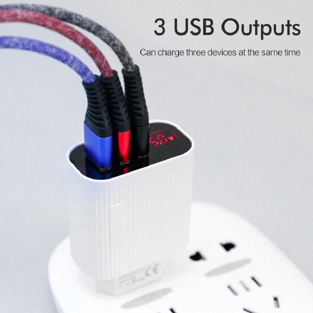 Cốc sạc nhanh với 3 cổng USB 5V 3A phích cắm EU có thể sử dụng tại nhà và mang theo du lịch