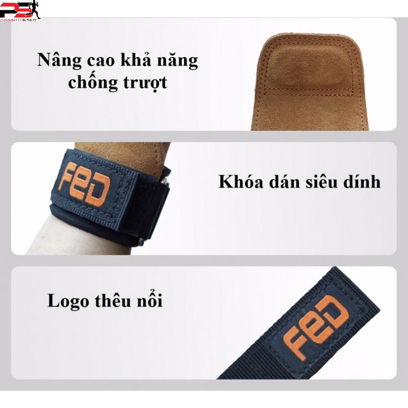 Một đôi Găng tay tập gym FED-YD-02 dây kéo lưng,xô hít xà tập gym Lifting Straps da bò cao cấp