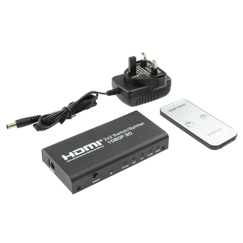 HDMI 2X2 Switch Splitter 2 In 2 Out Support 4k 1080P HDMI1.3b for PC HDTV UK