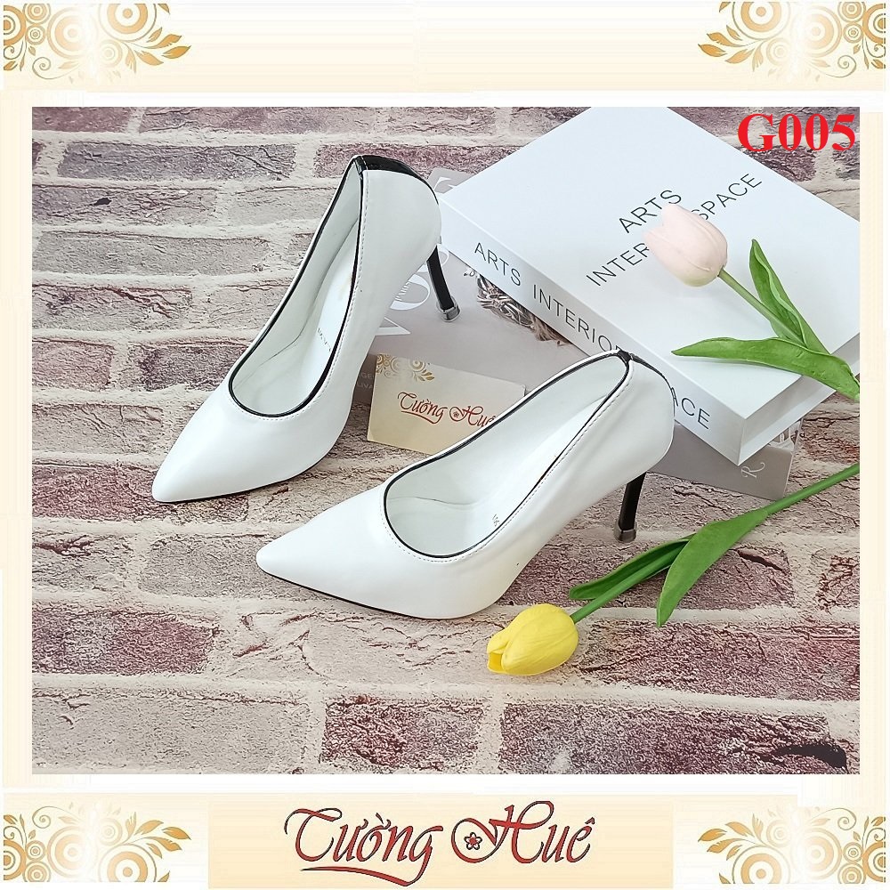 Giày Cao Gót Nữ Trắng Viền Đen Gót Mảnh Cao 9CM
