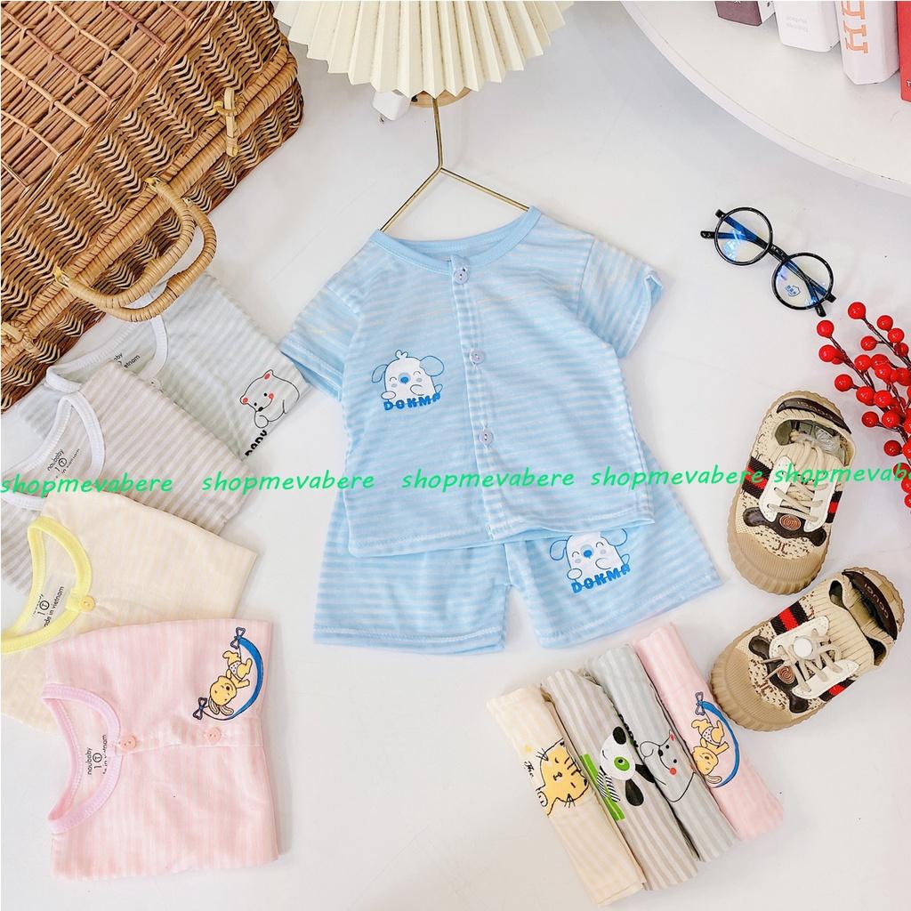 Bộ cộc tay cotton cho bé trai và bé gái sơ sinh họa tiết kẻ ngộ nghĩnh cài cúc giữa, hàng đẹp 3-13kg -